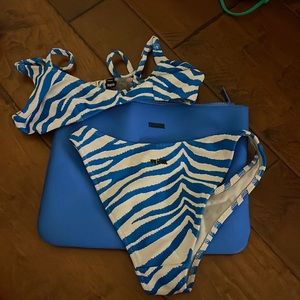 Blue and white triangl swimsuit